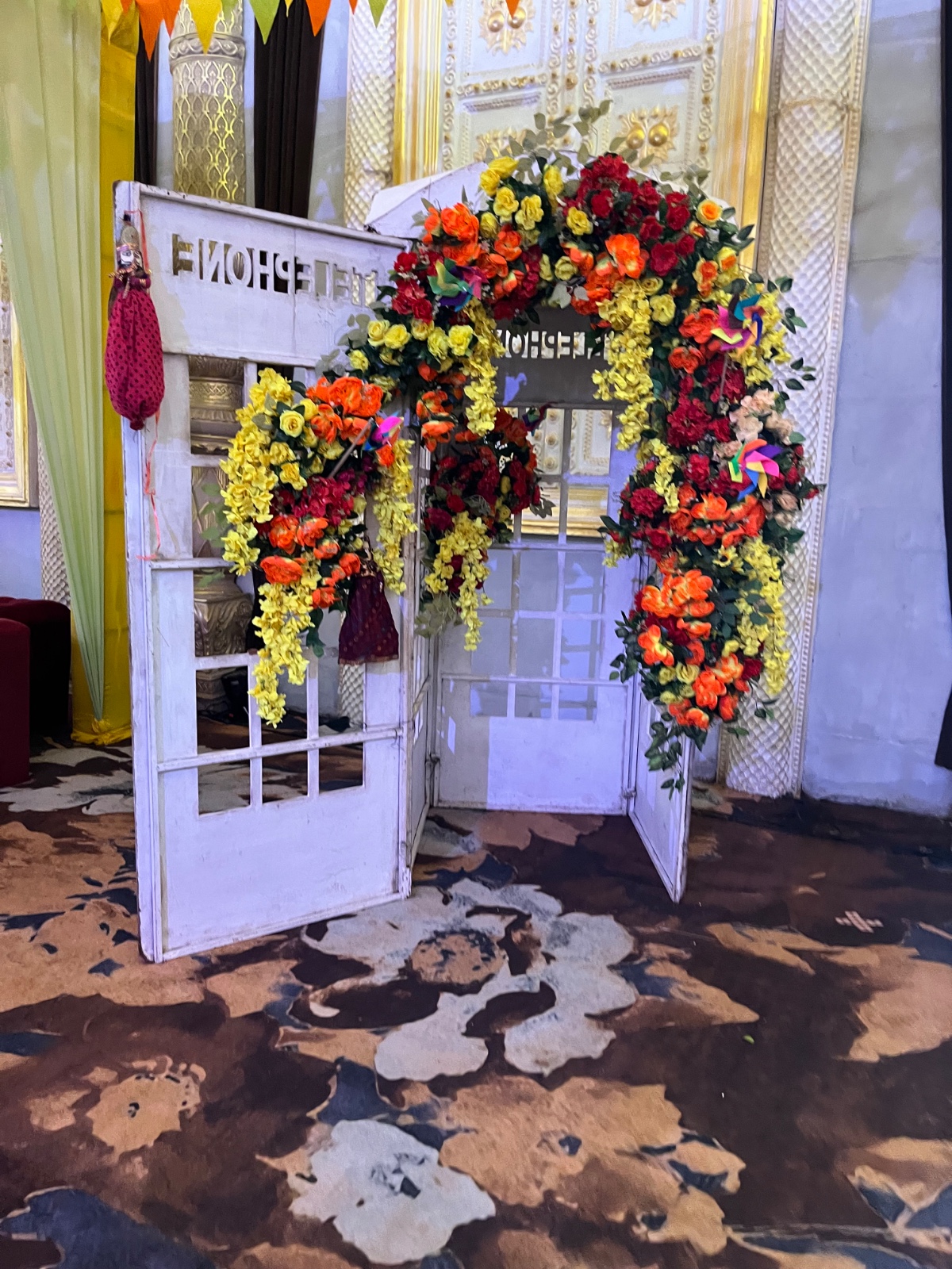 Floral arch doorway decor